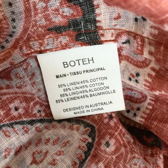 Boteh Kaleido Ruby Red Ruffle Smock Linen Cotton Peasant Blouse 1 S $235 - Picture 10 of 11